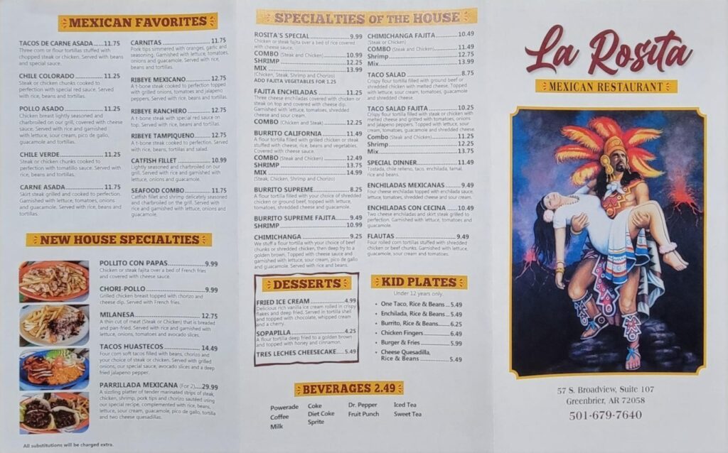La Rosita Menu 2
